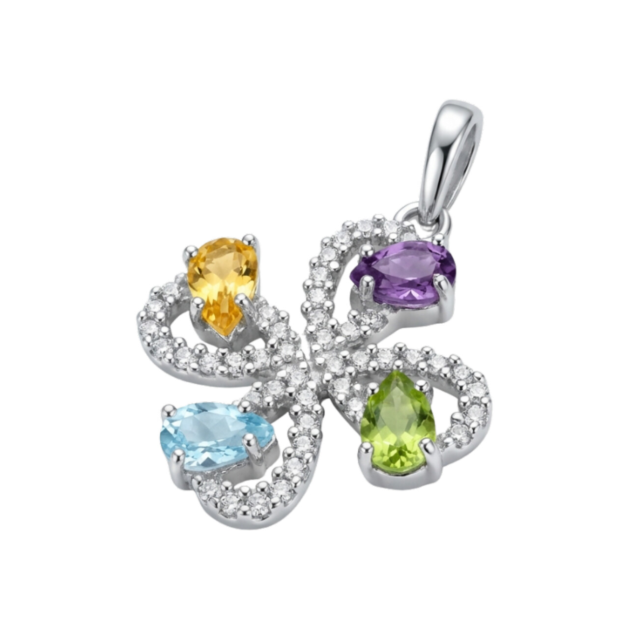 Ciondolo in oro bianco con zirconi e quarzi colorati_2