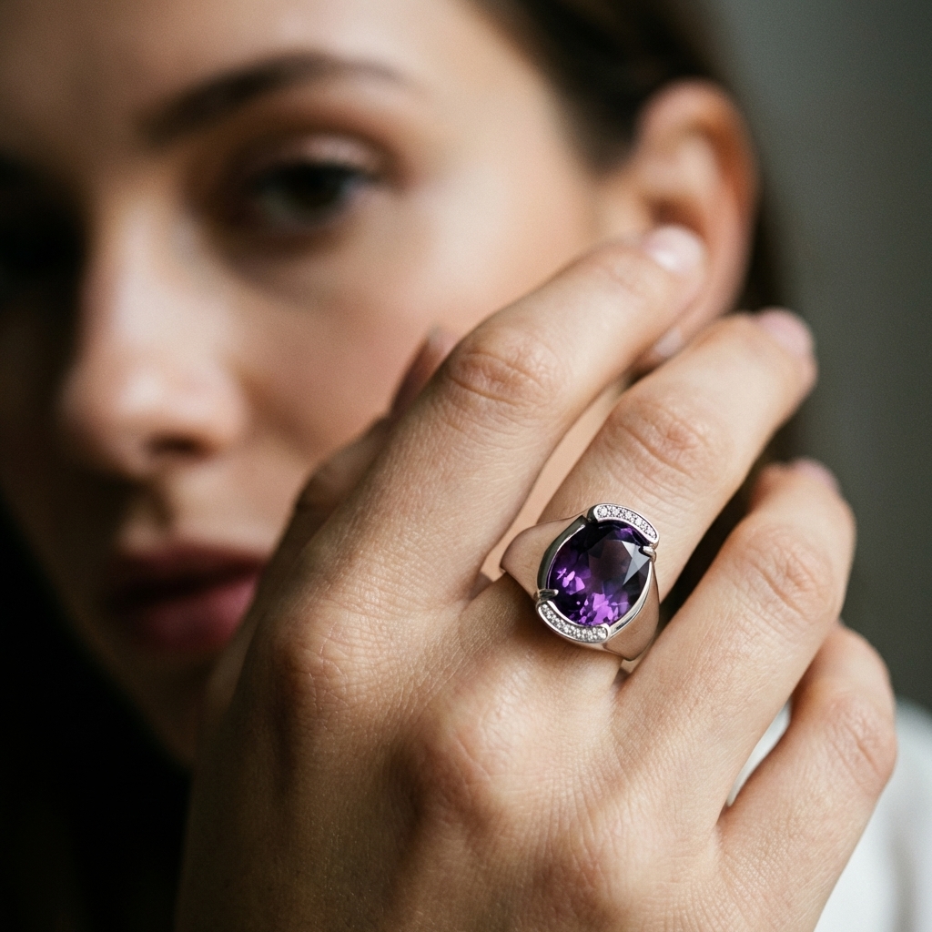 Anello oro bianco con ametista e diamanti_4