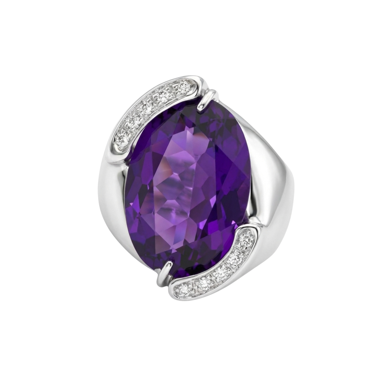 Weißgoldring mit Amethyst und Diamanten