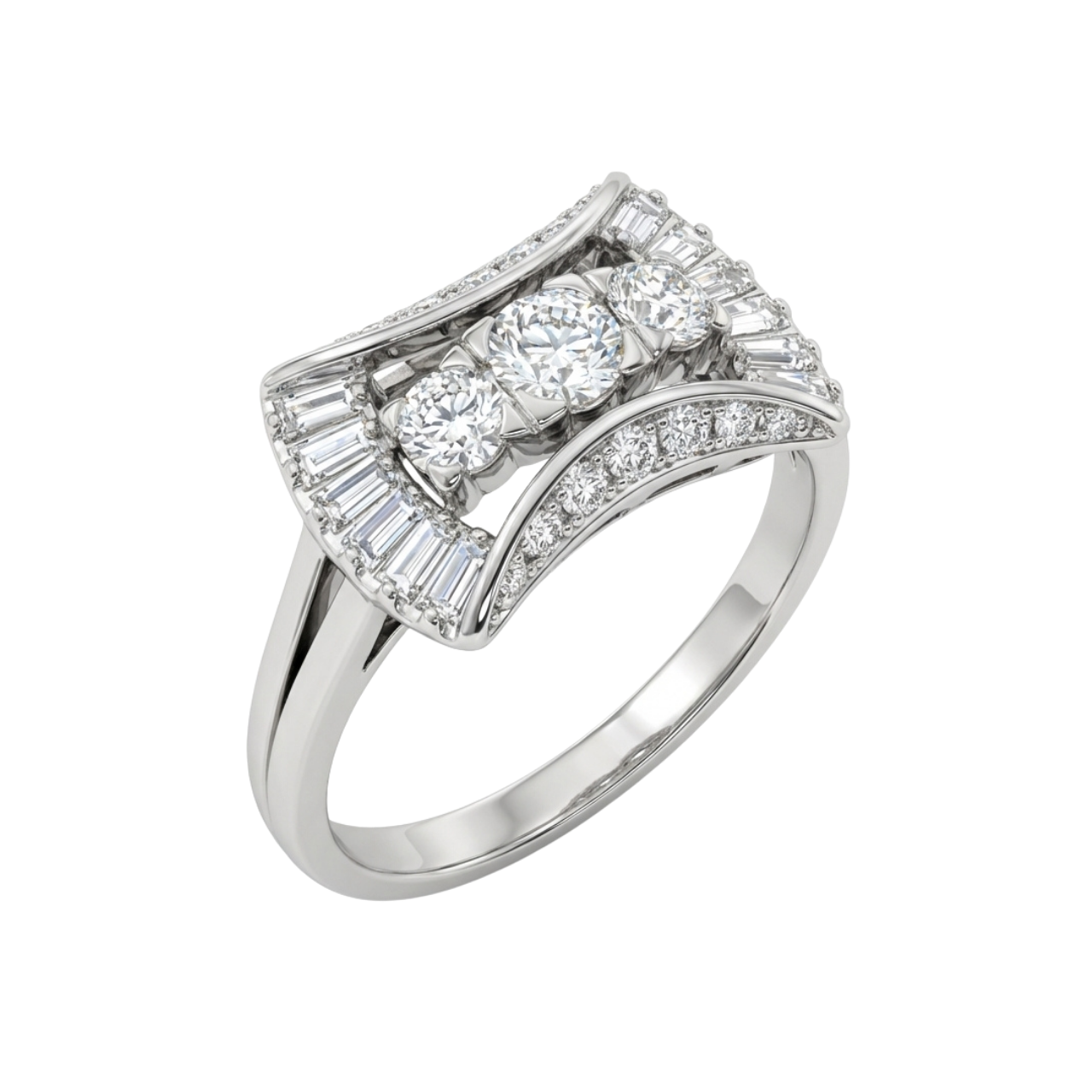 Anello fiocco oro bianco con diamanti baguette_2