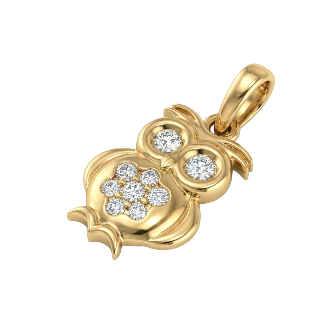 Ciondolo gufo in oro giallo con zirconi._2