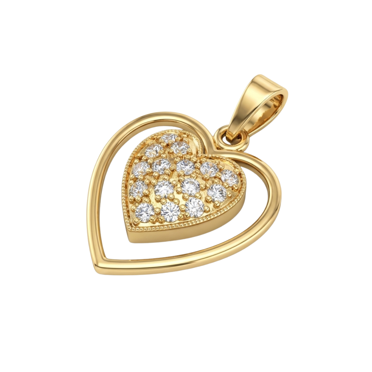 Ciondolo cuore in oro giallo con zirconi