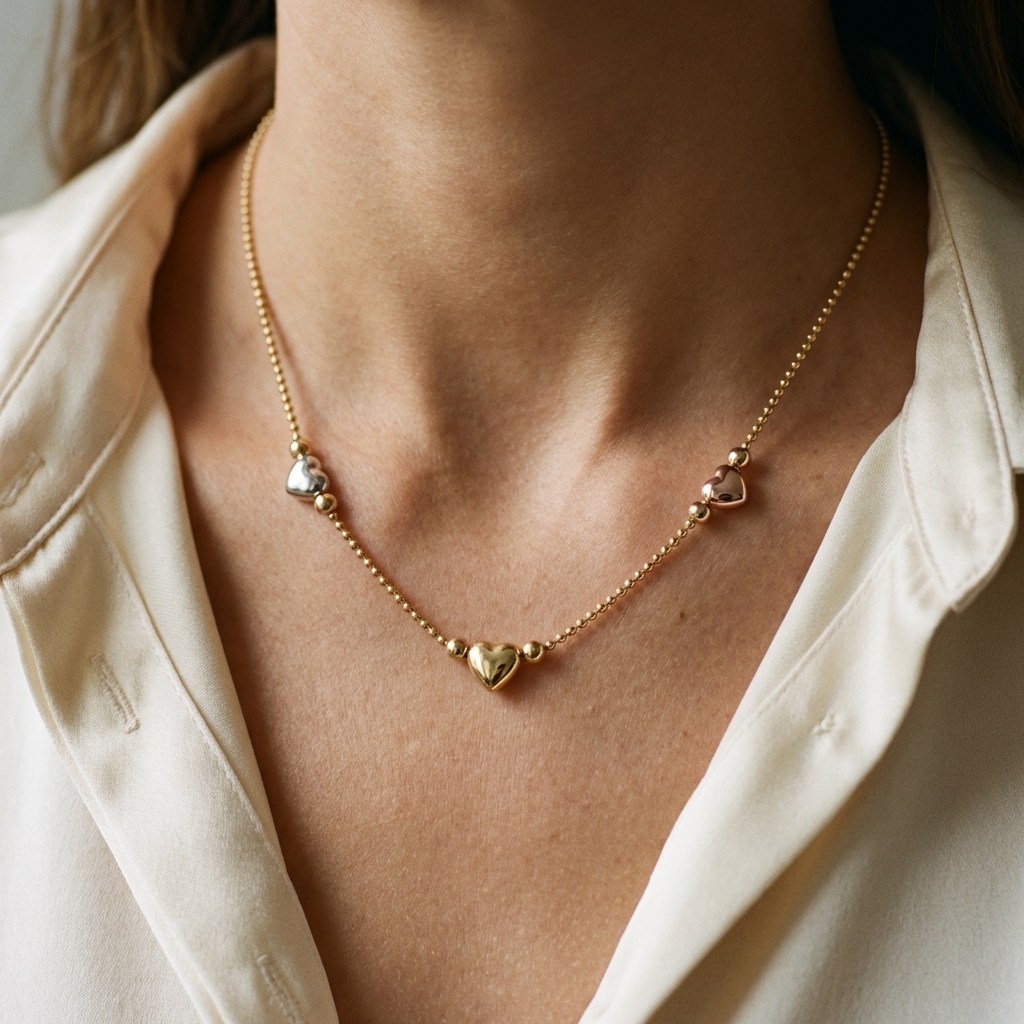 Collana tre ori a palline con cuori_5