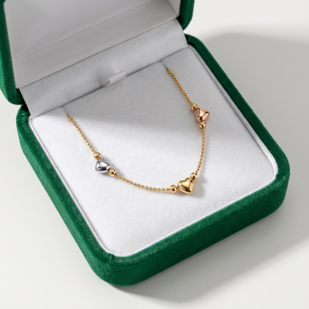 Collana tre ori a palline con cuori_6