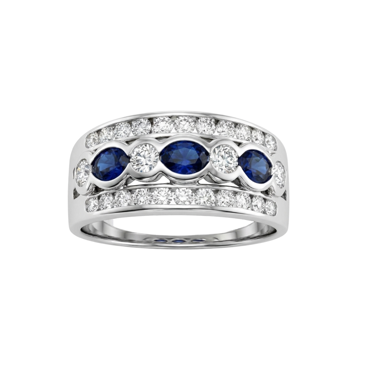 Weißgoldring mit blauen Saphiren und Diamanten