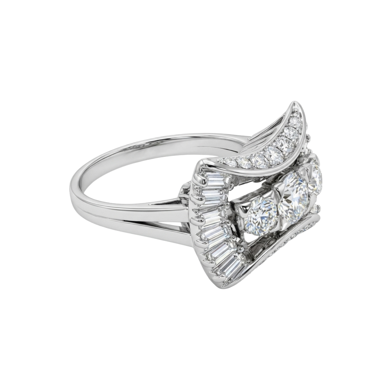 Anello fiocco oro bianco con diamanti baguette_3