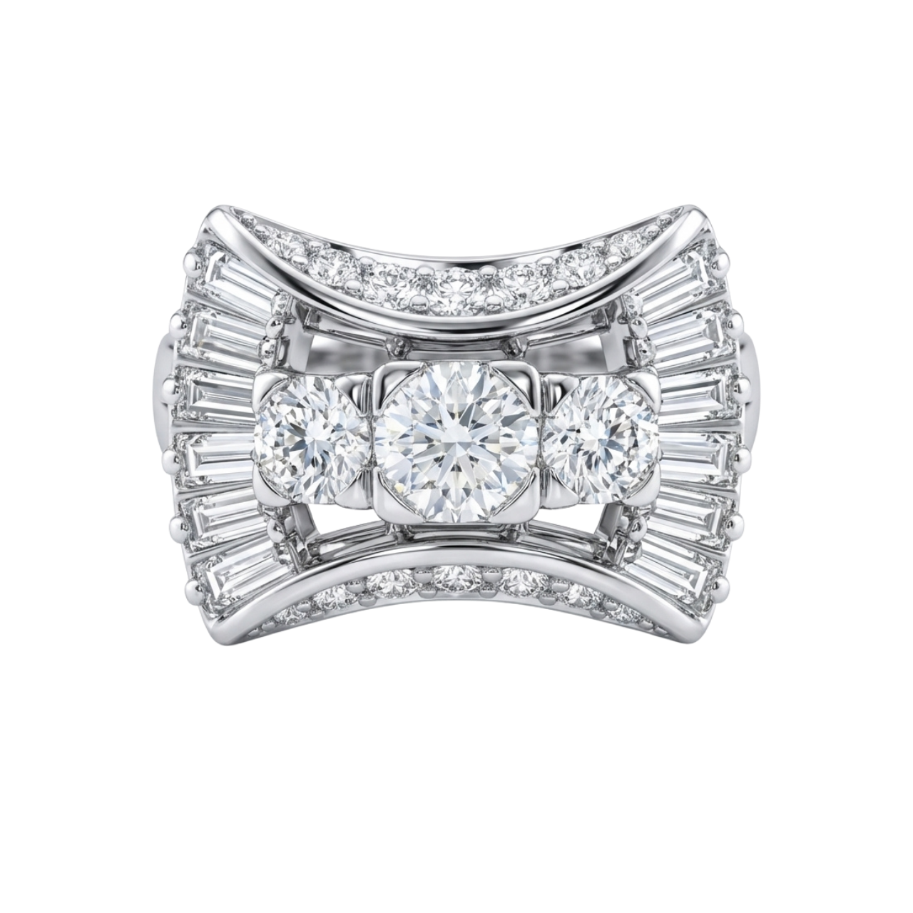 Anello fiocco oro bianco con diamanti baguette_1