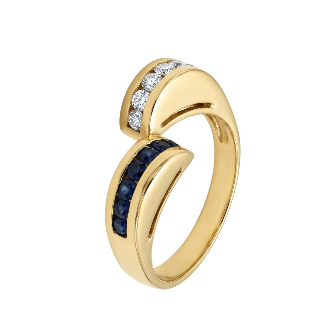 Anello in oro giallo fantasia con diamanti e zaffiri_3