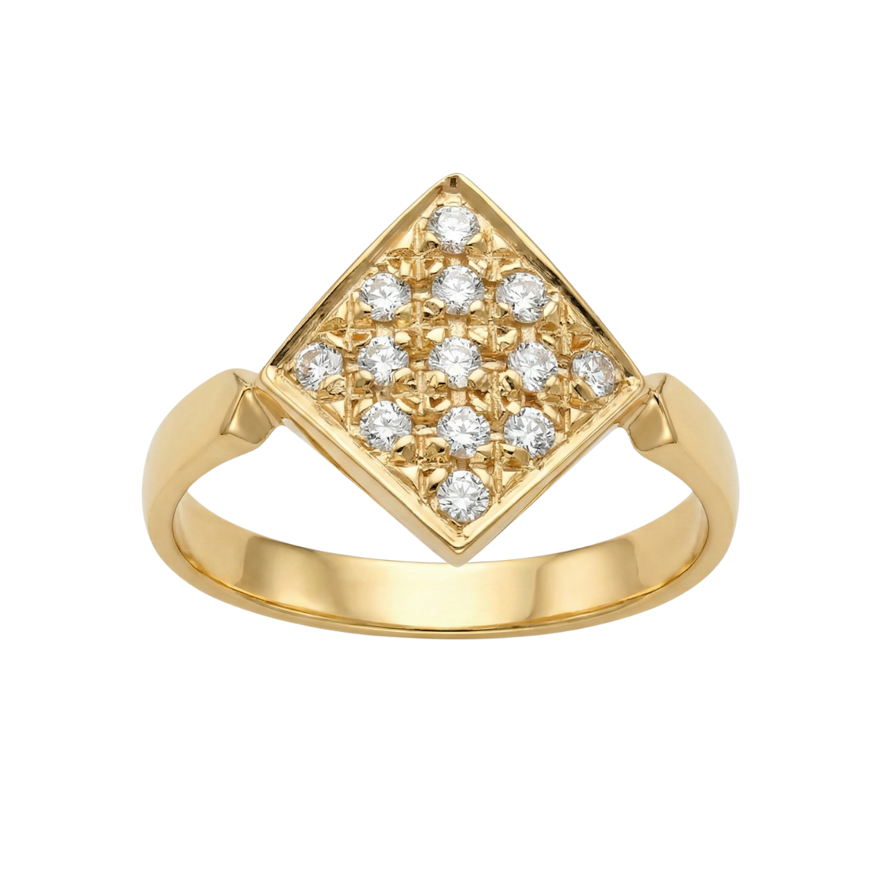 Ring aus Gelbgold mit Rhombus aus natürlichen Diamanten