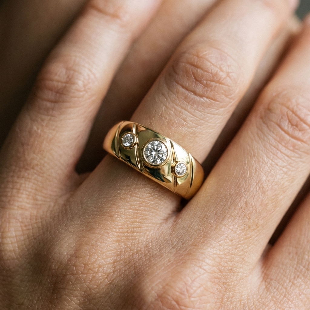 Anello a fascia in oro giallo con diamanti_4