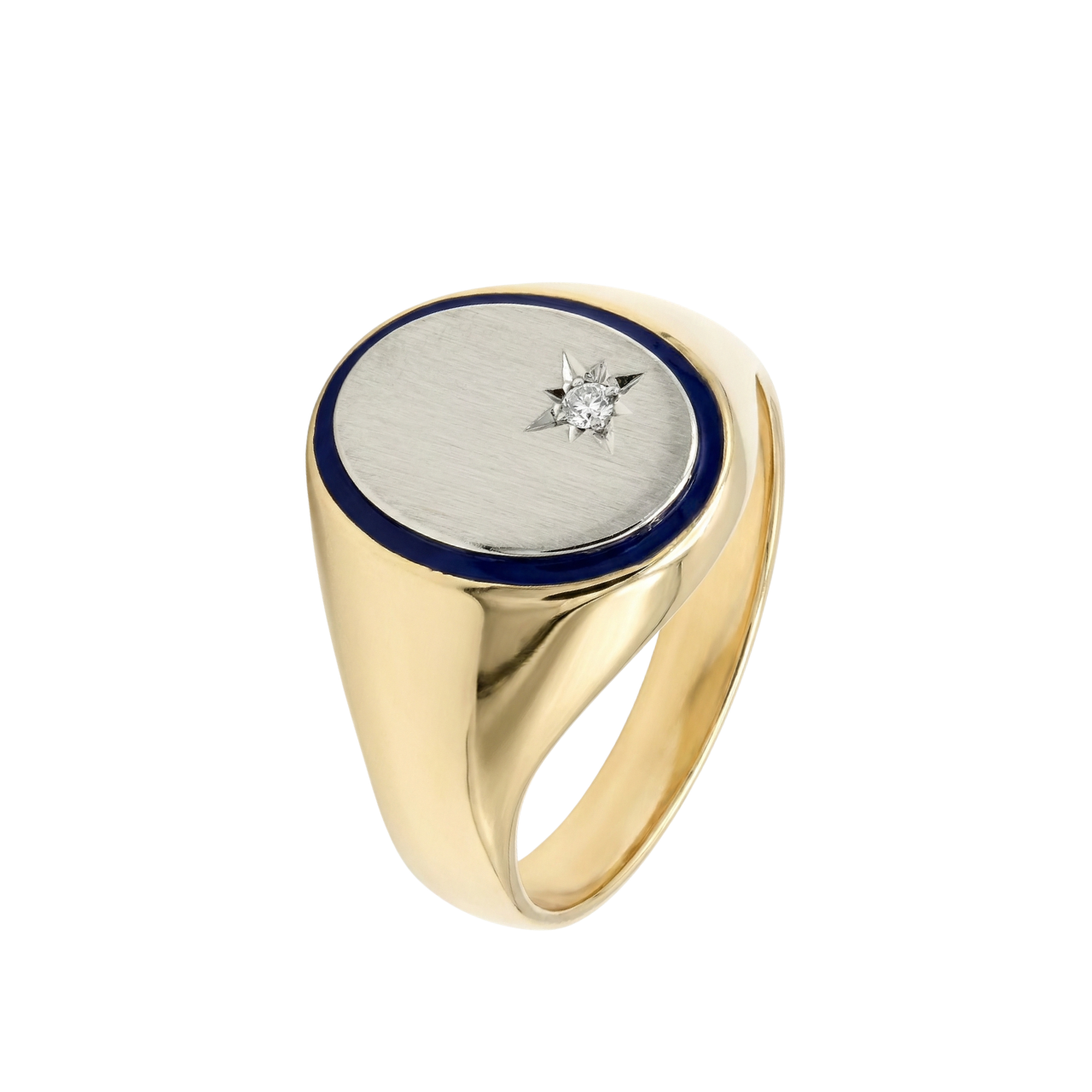 Anello sigillo oro giallo e bianco con diamante_2