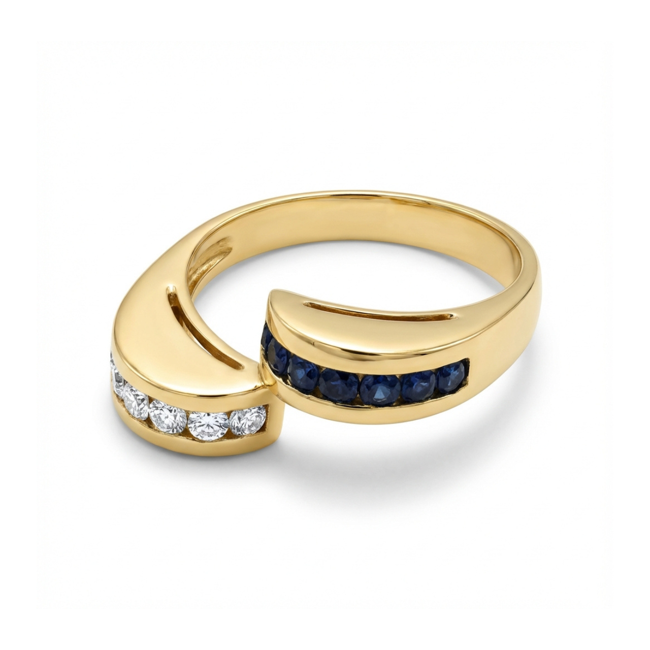 Anello in oro giallo fantasia con diamanti e zaffiri_2