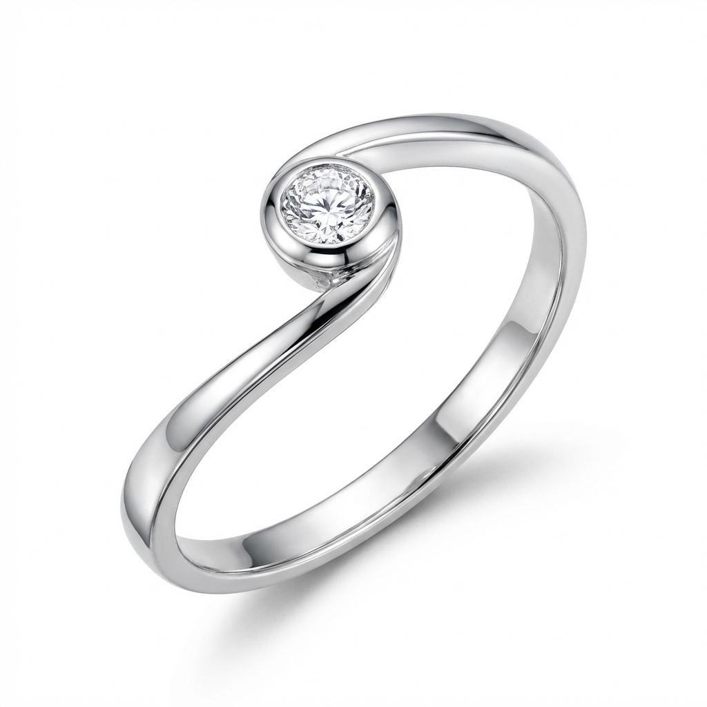 Anello contrarie' in oro bianco con diamante_2