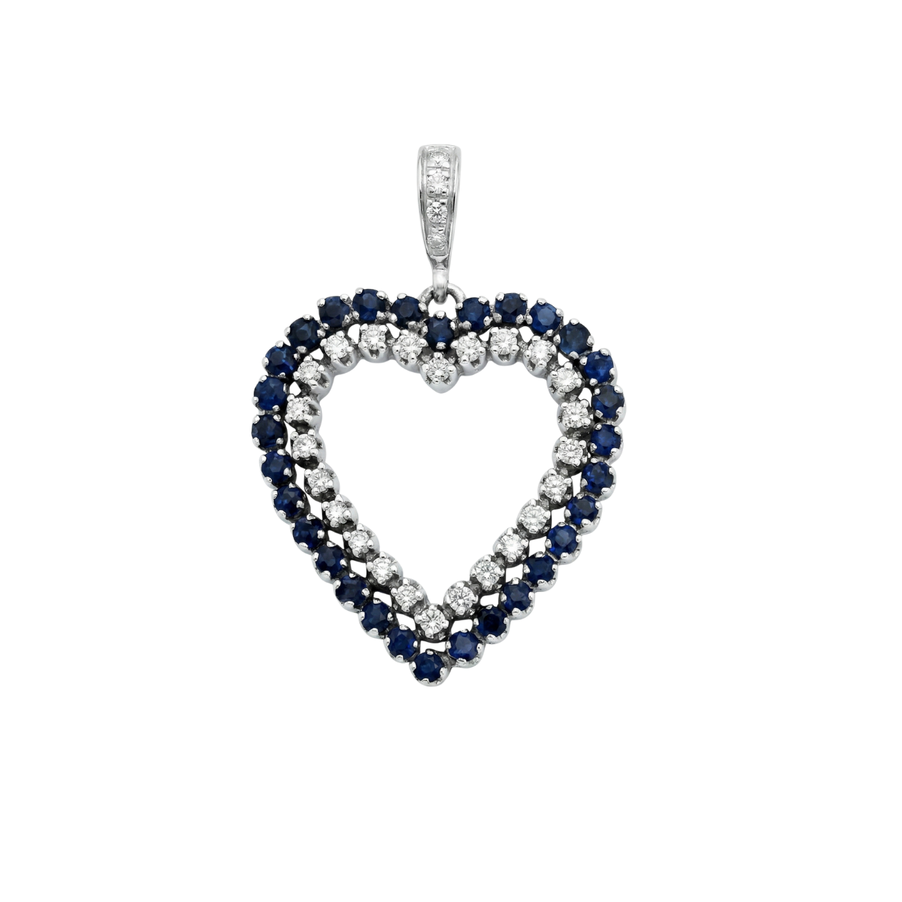 Ciondolo cuore oro bianco con zaffiri e diamanti naturali