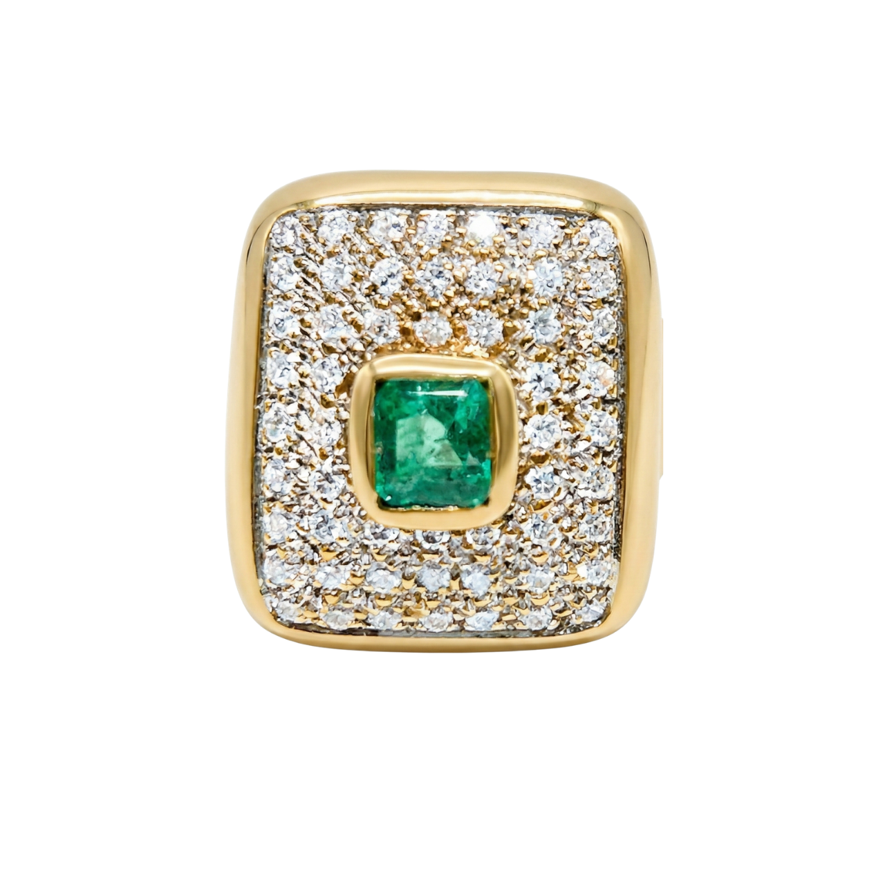 # Siegelring aus Gelbgold mit Smaragd und Zirkonen