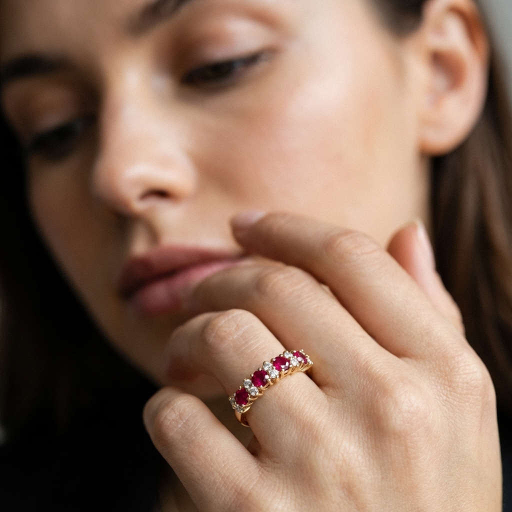 Anello in oro giallo con diamanti e tormaline_1