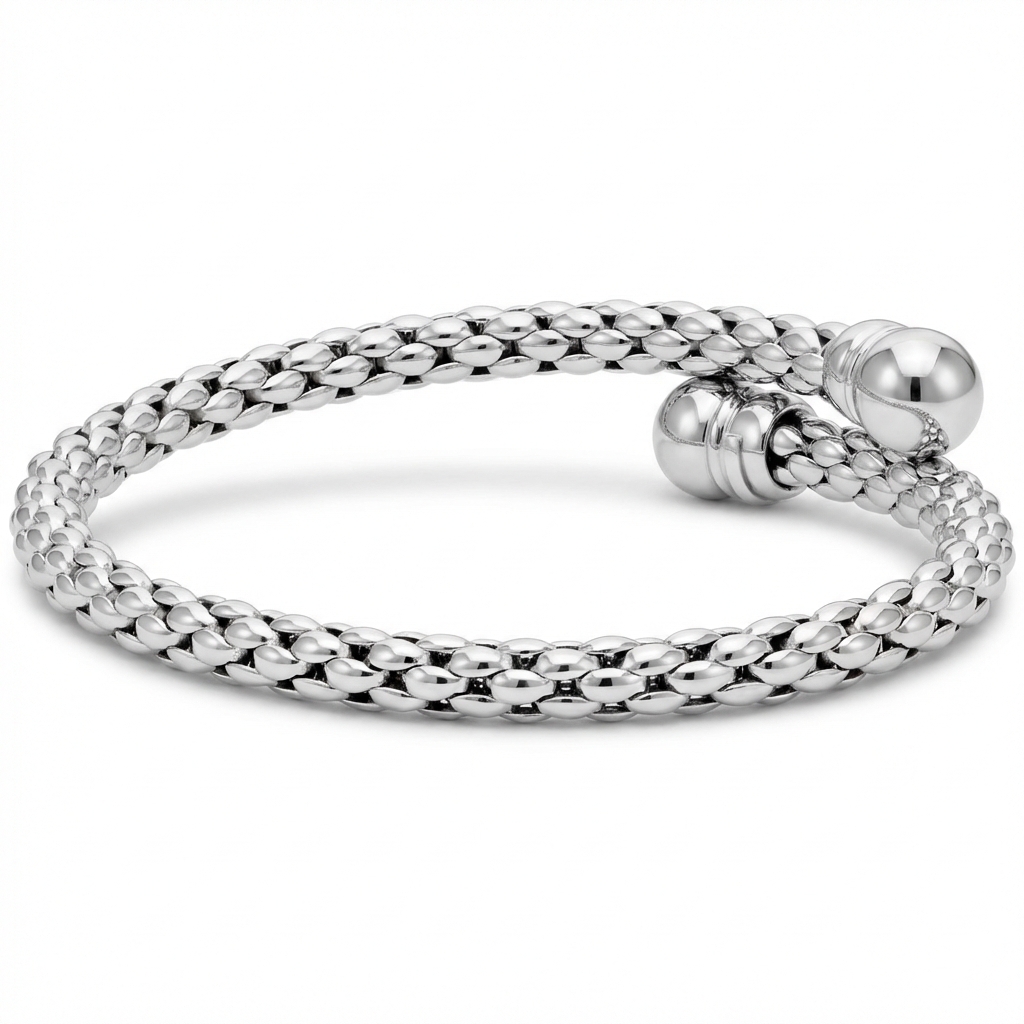 Bracciale in oro bianco maglia a nido d'ape, aperto flessibile_2