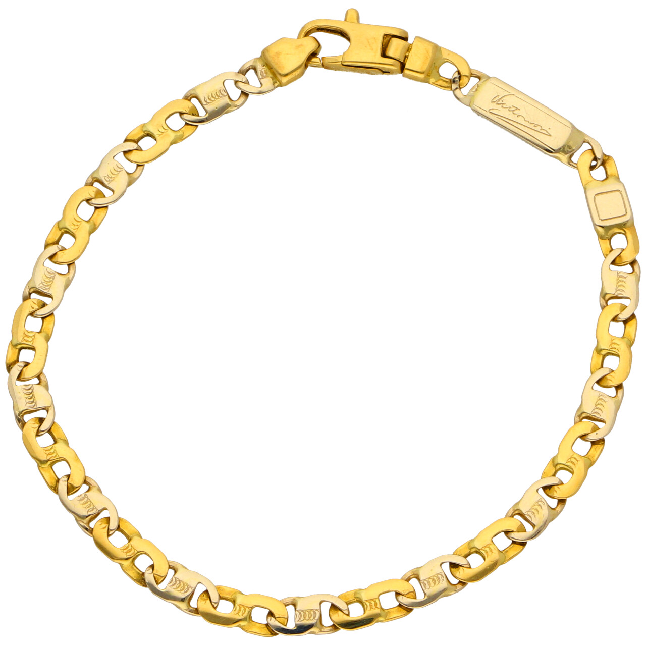 Armband aus Gelb- und Weißgold mit abwechselndem Fantasieglieder-Muster