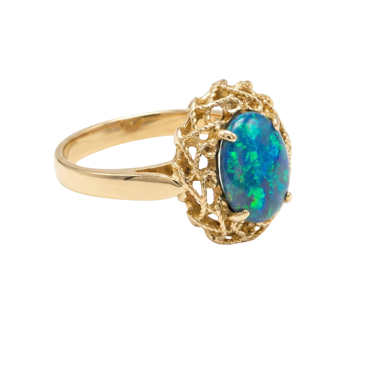 Anello oro giallo artigianale con opale_2