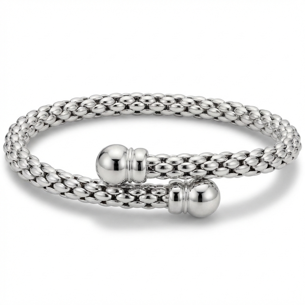 Bracciale in oro bianco maglia a nido d'ape, aperto flessibile_1