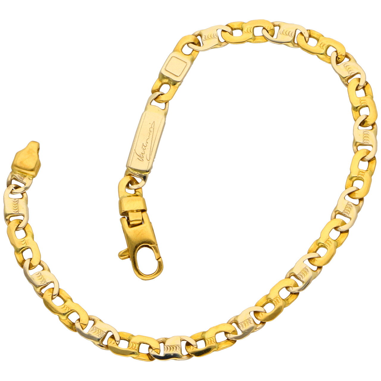 Bracciale in oro giallo e bianco maglia a fantasia alternata_2