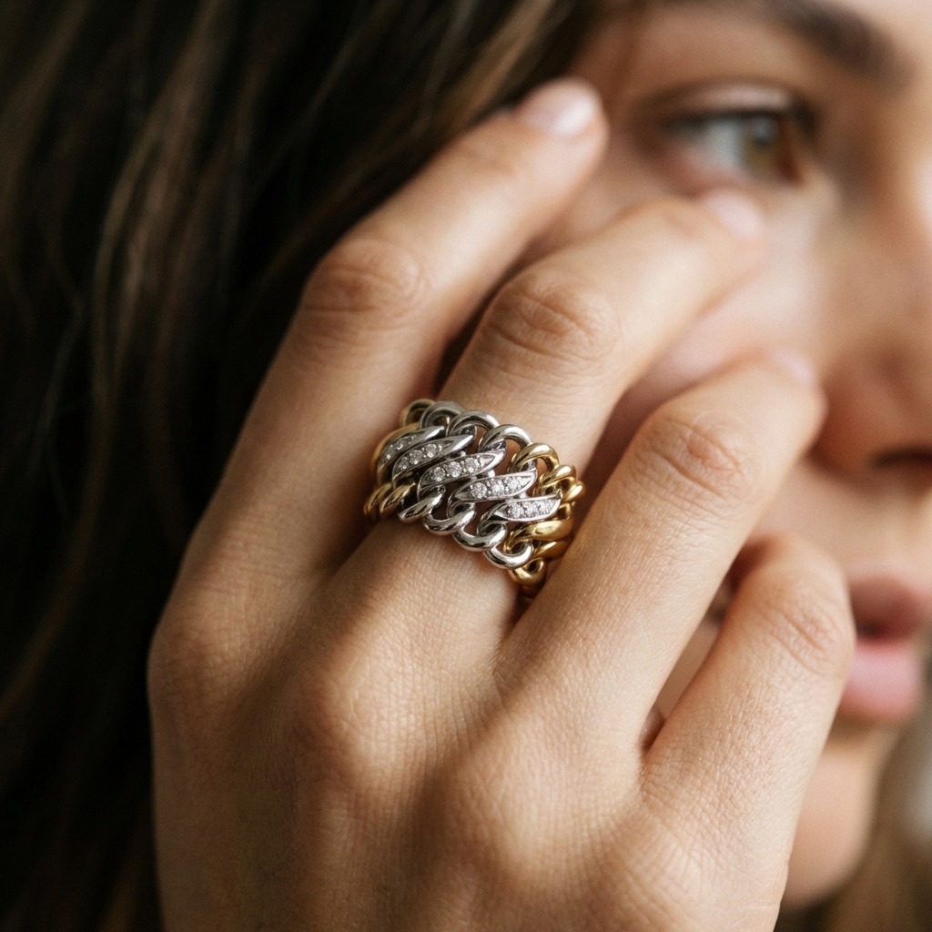 Anello maglia due ori con diamanti_4