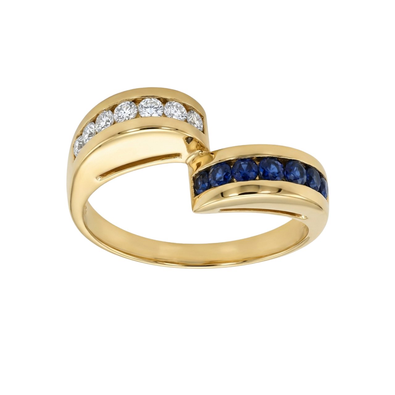 Anello in oro giallo fantasia con diamanti e zaffiri_1