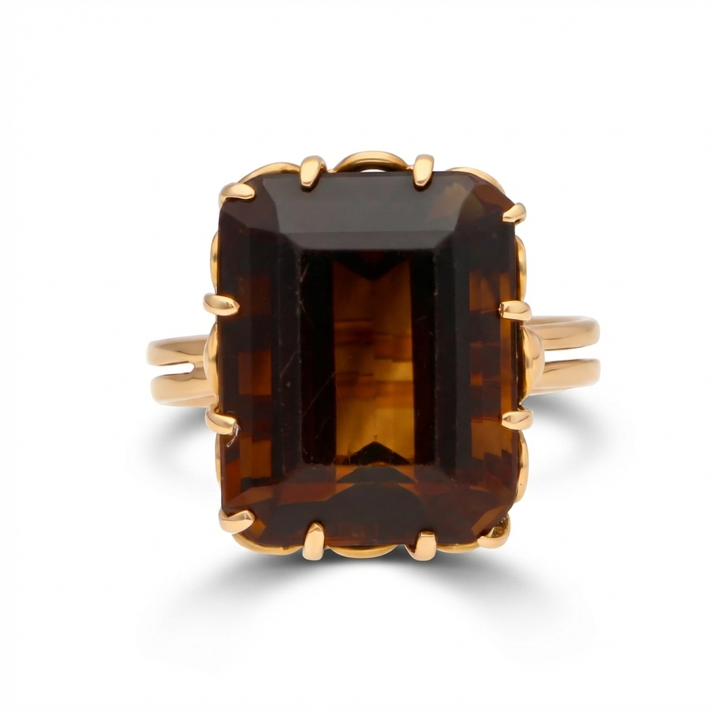 Anello oro giallo con quarzo morione