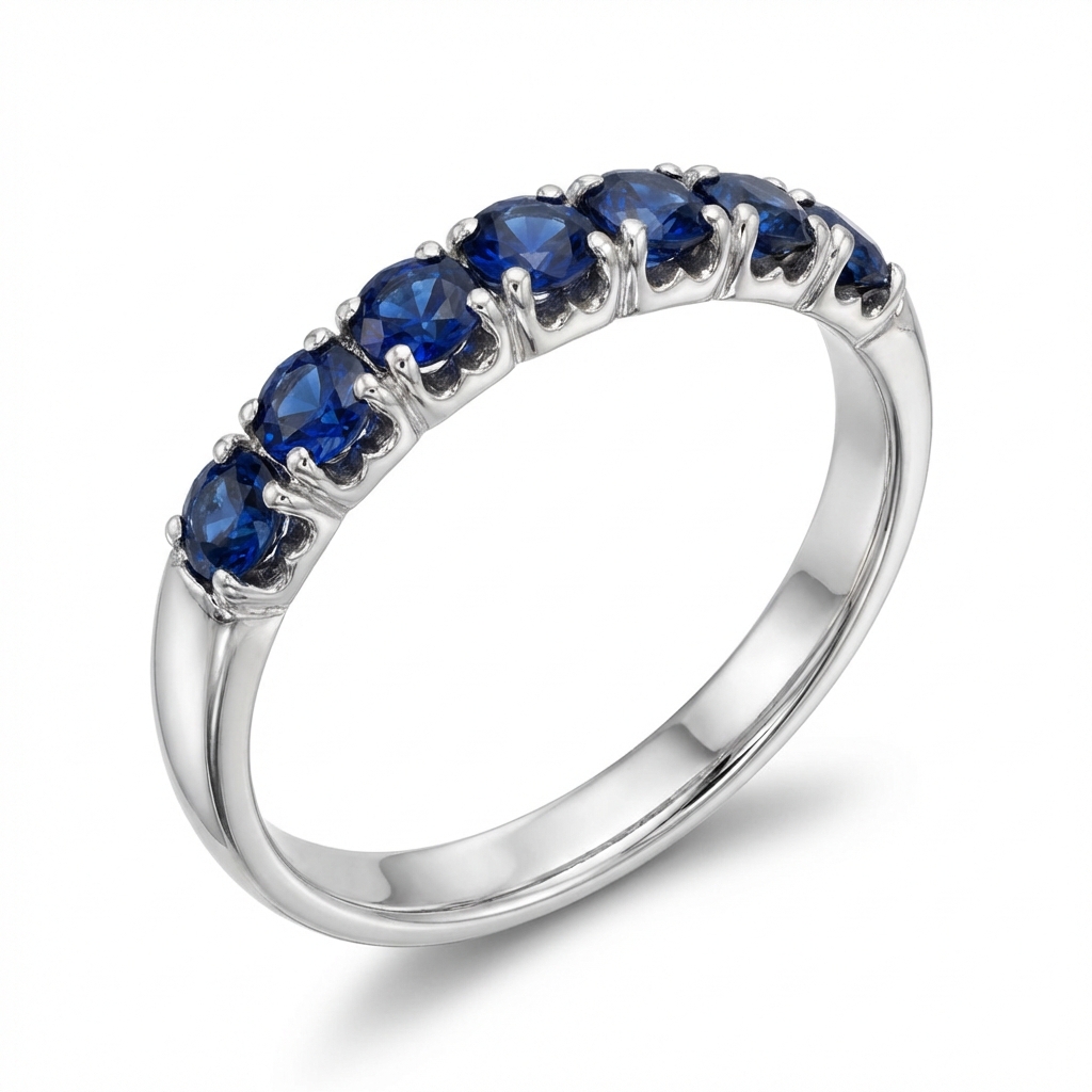 Anello riviera oro bianco con 7 zaffiri blu_4