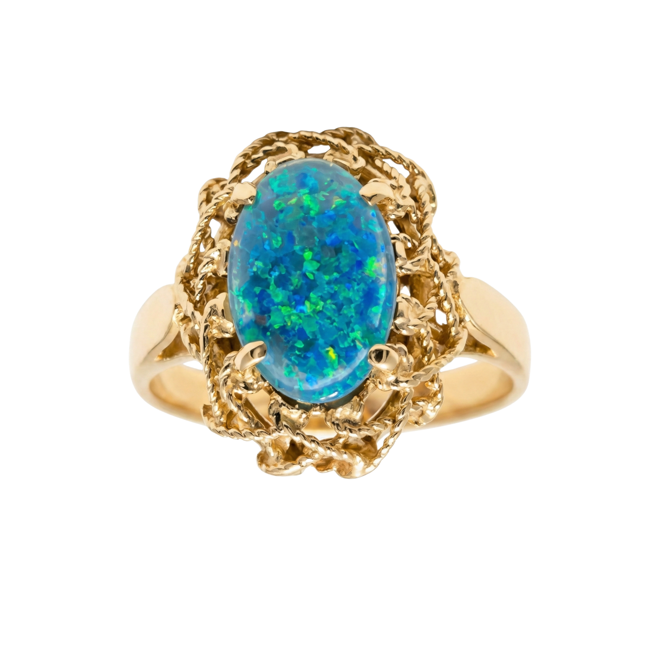 Anello oro giallo artigianale con opale_1