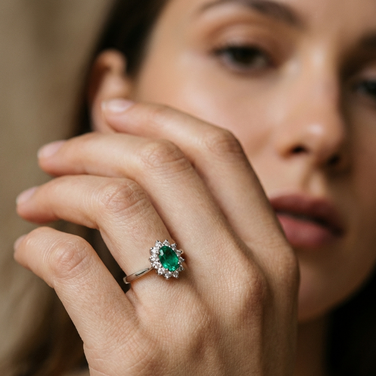 Anello oro bianco con smerlado e diamanti_4