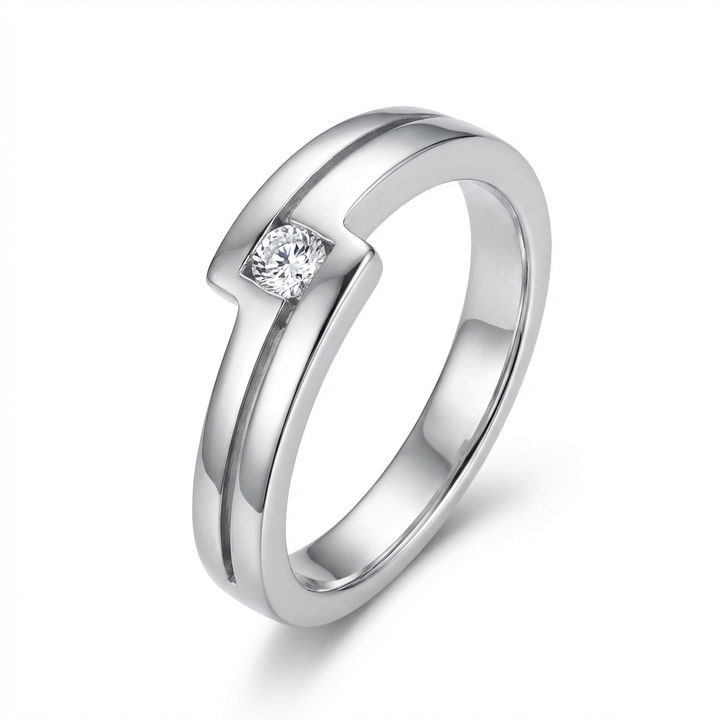 Solitärring mit Diamant aus Weißgold