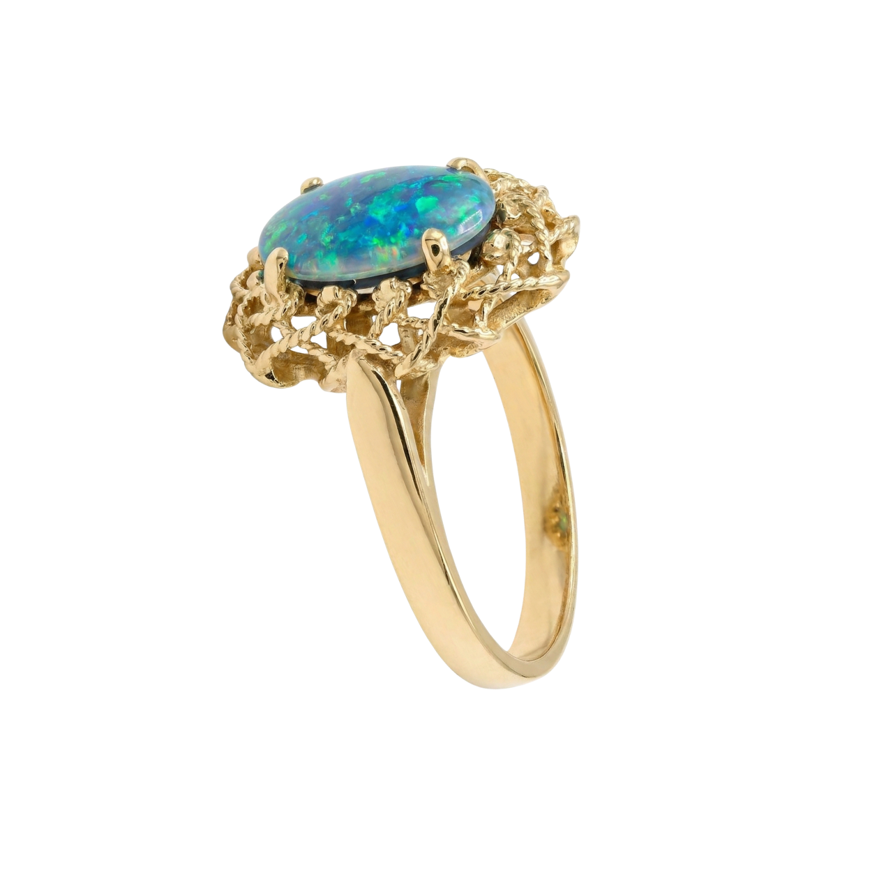 Anello oro giallo artigianale con opale_3