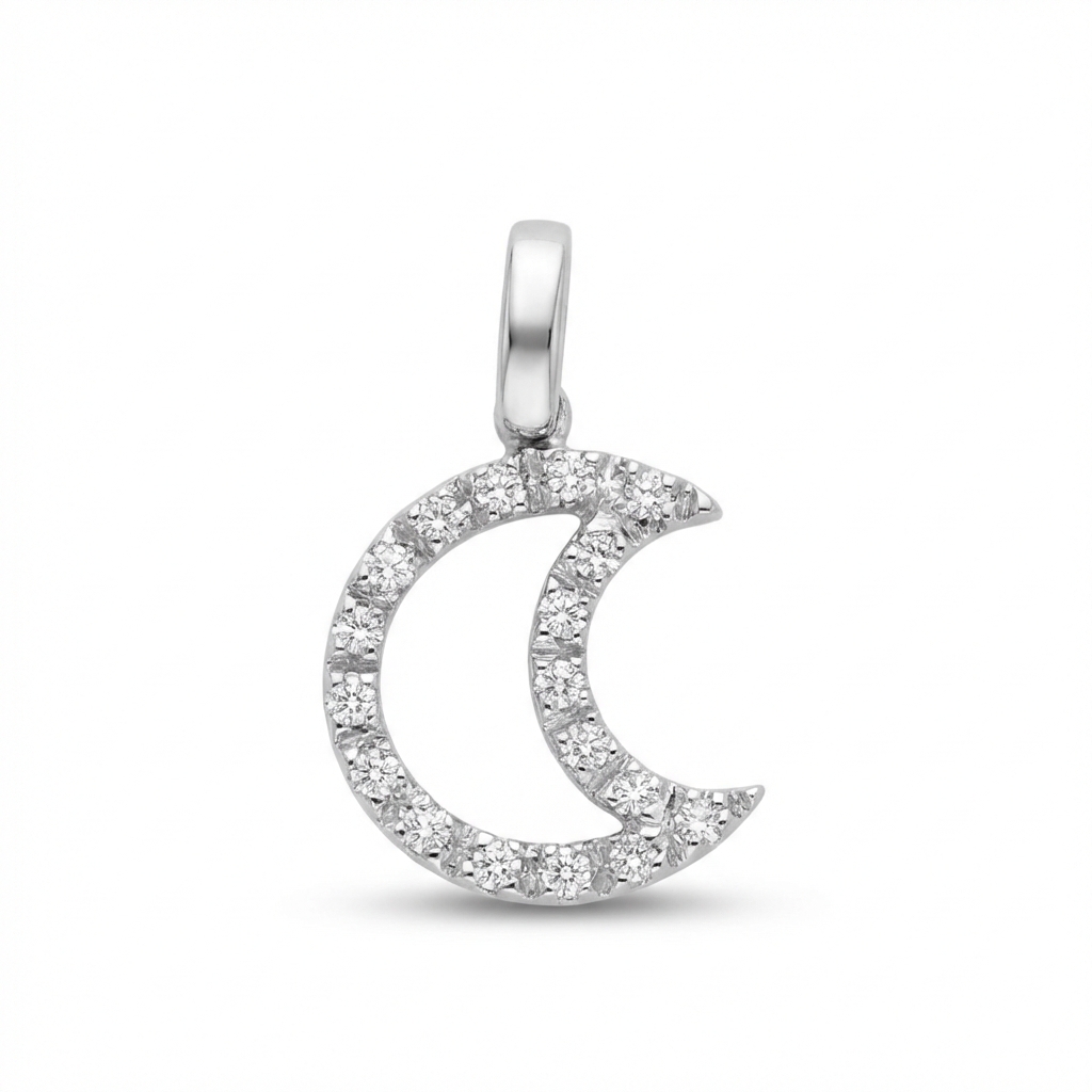 Ciondolo luna oro bianco con zirconi