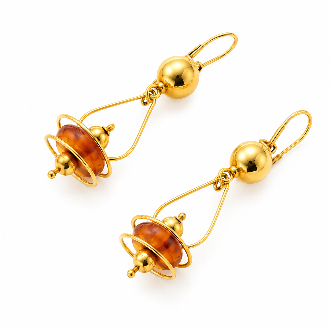 Orecchini pendenti con ambra oro giallo 18K