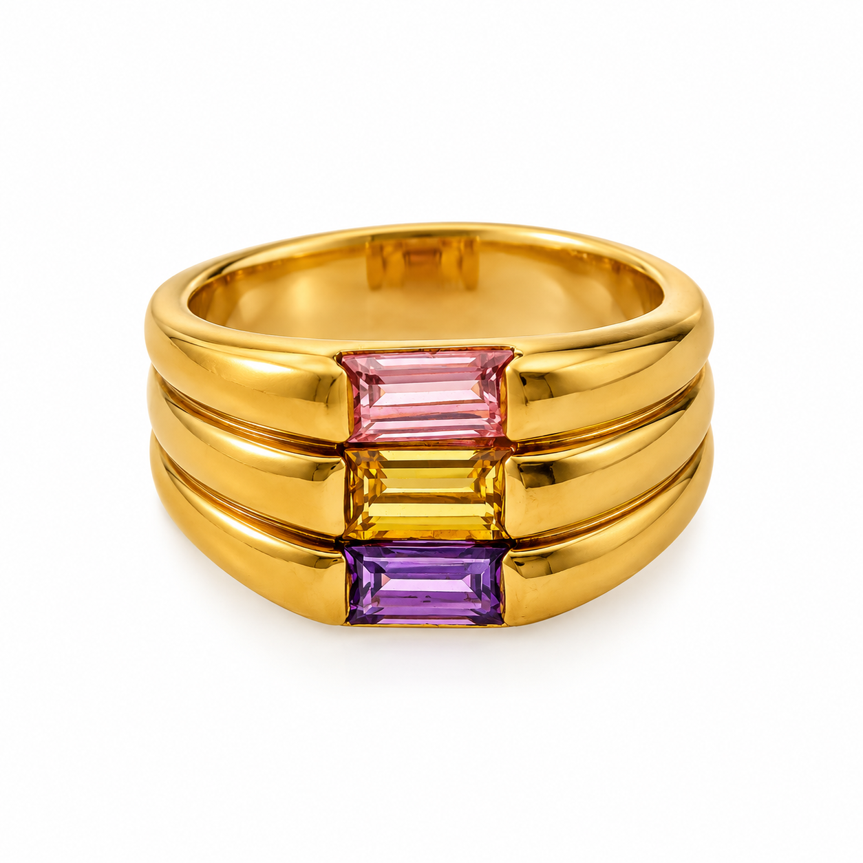 Anello fascia larga in oro giallo con quarzi colorati_1