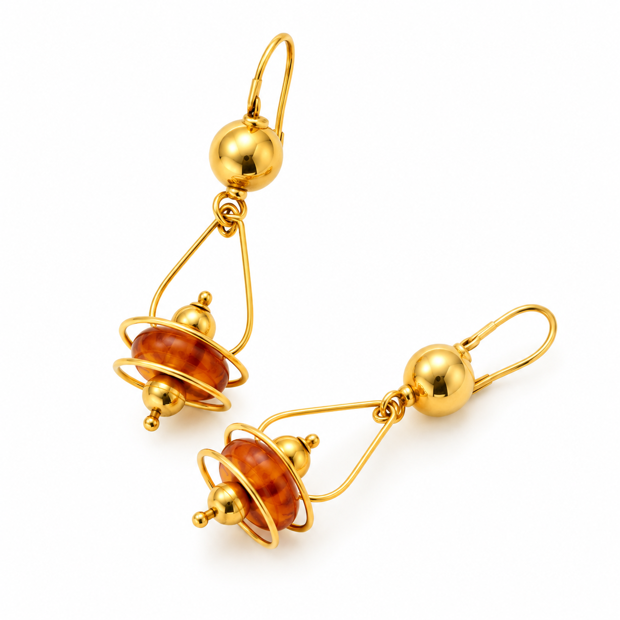 Orecchini pendenti con ambra oro giallo 18k_2