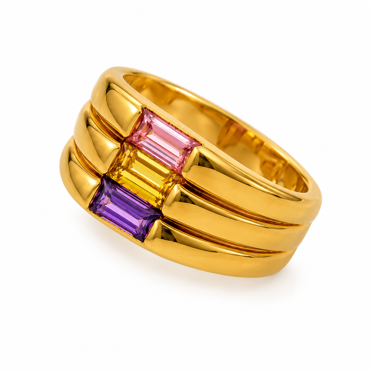 Anello fascia larga in oro giallo con quarzi colorati_3