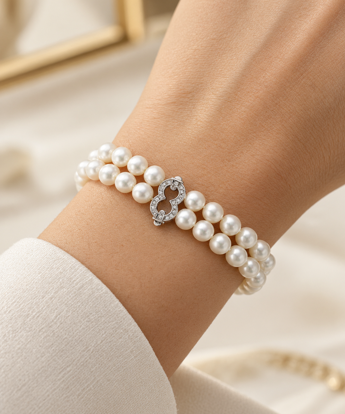 Bracciale con perle e diamanti in oro bianco_4