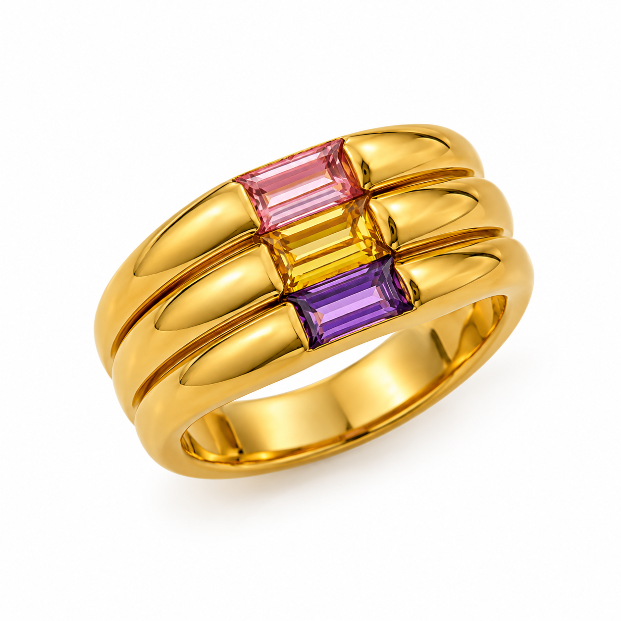 Anello fascia larga in oro giallo con quarzi colorati_2