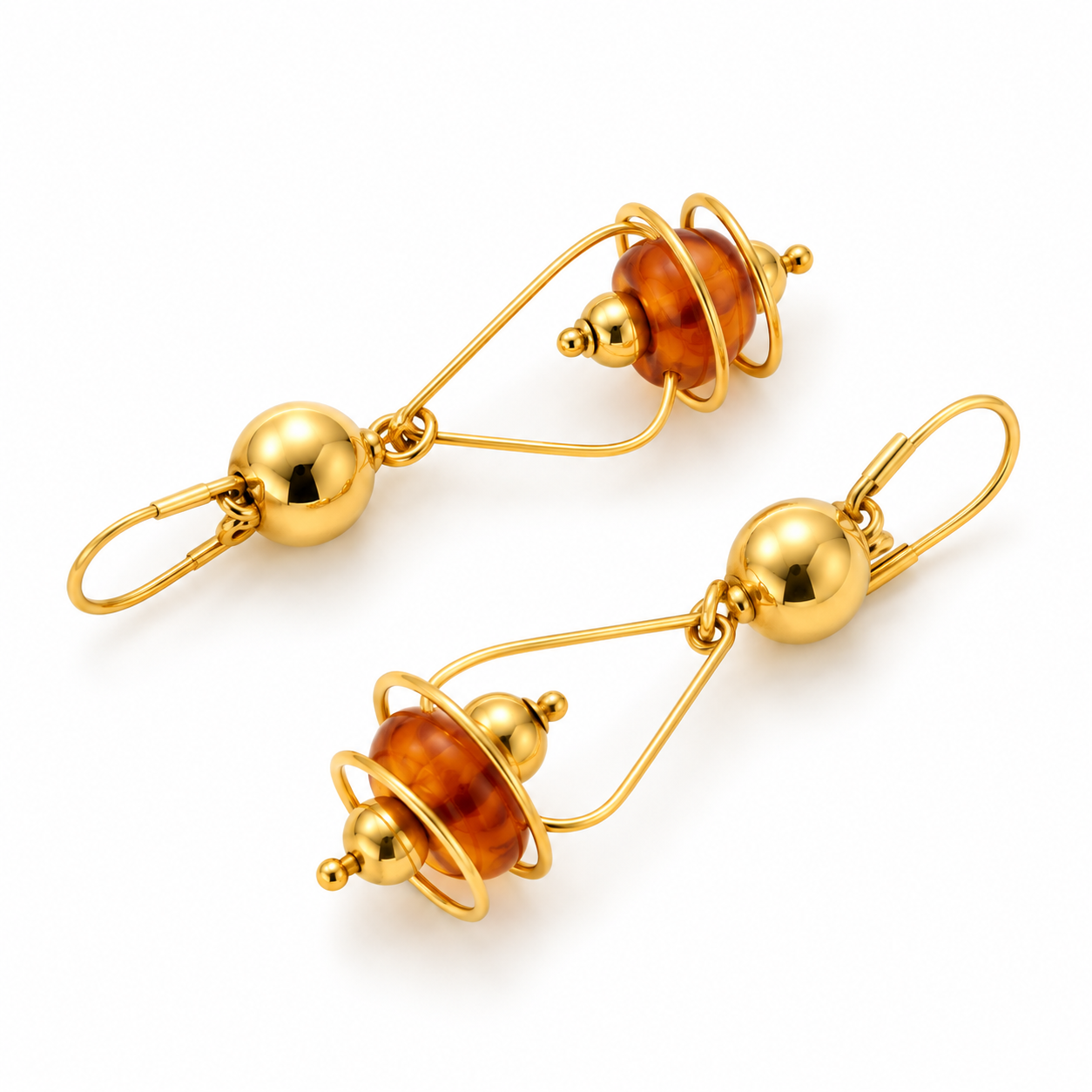 Orecchini pendenti con ambra oro giallo 18k_3