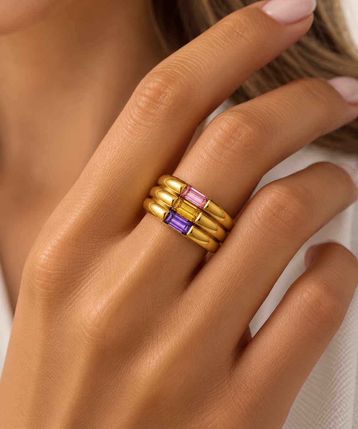 Anello fascia larga in oro giallo con quarzi colorati_4