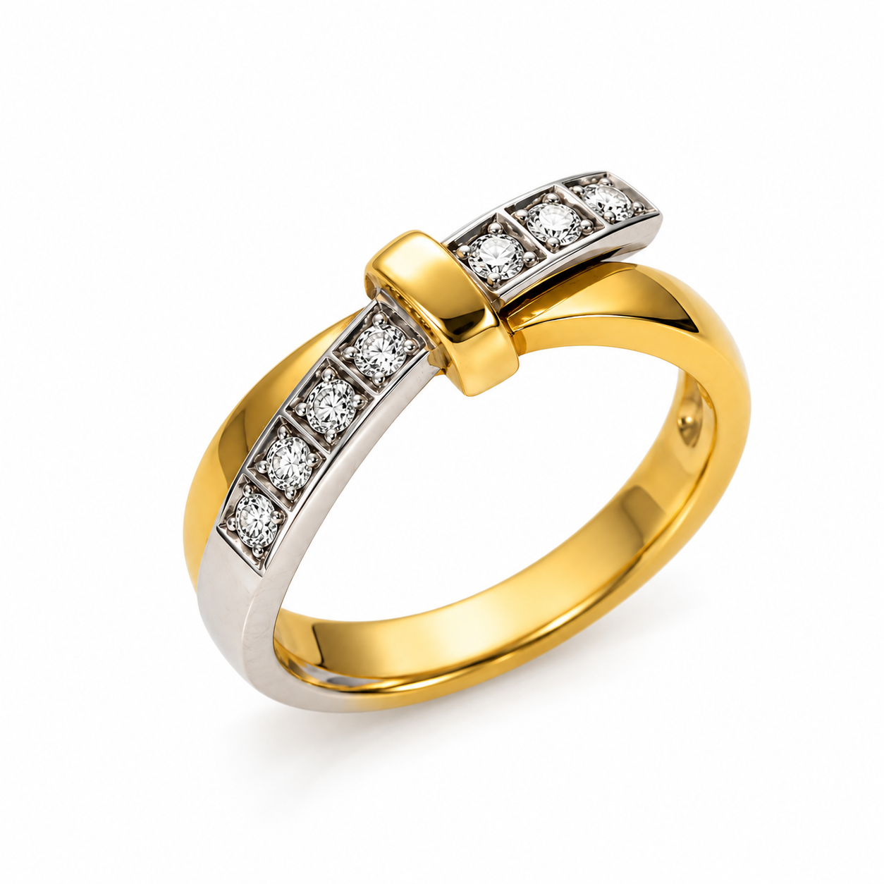 Anello due ori con intreccio di diamanti_1