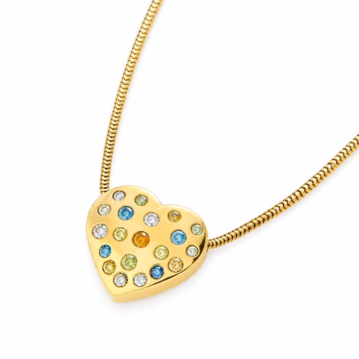 Collana in oro giallo cuore con gemme e diamantini_3