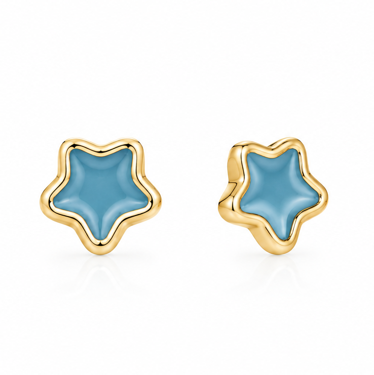 Orecchini in oro giallo con stella azzurra_2
