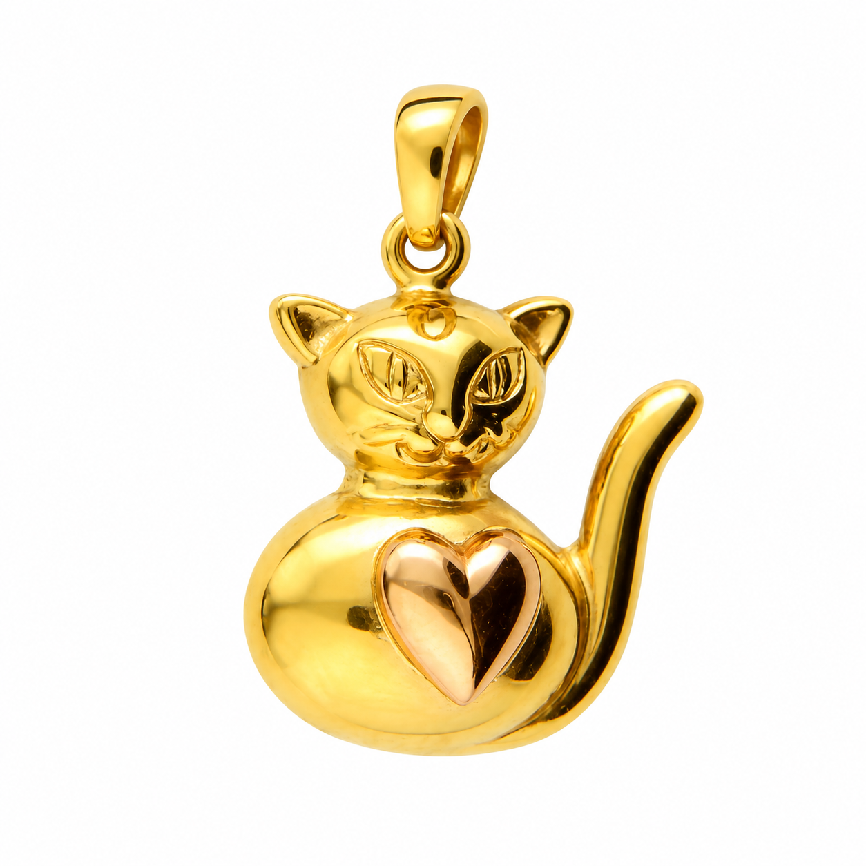 Ciondolo gatto in oro giallo e rosa_1
