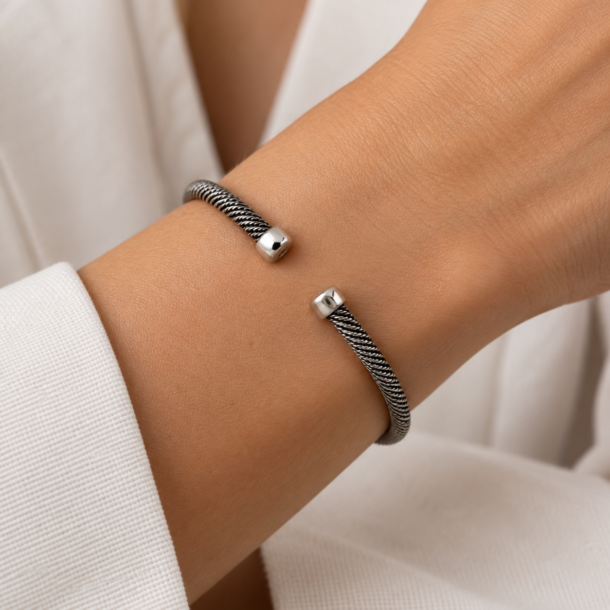 Bracciale in acciaio e oro bianco_4