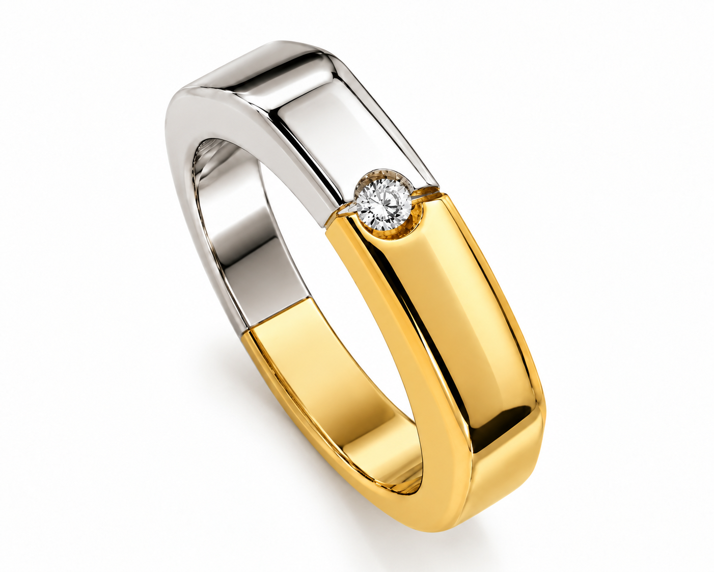 Anello in oro giallo e oro bianco con diamante_2
