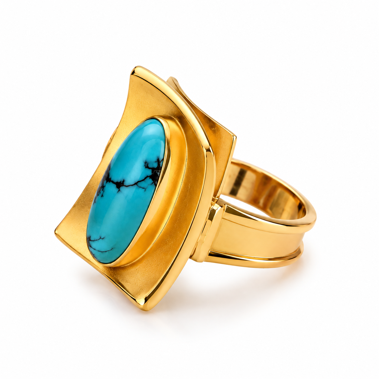 Anello in oro giallo con gemma con turchese_3