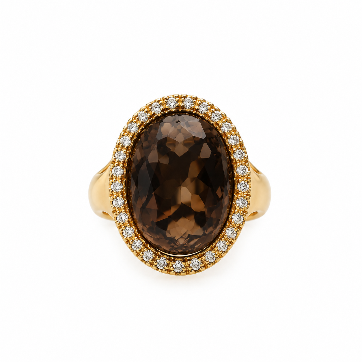 Anello oro giallo con diamantini e quarzo morione_1